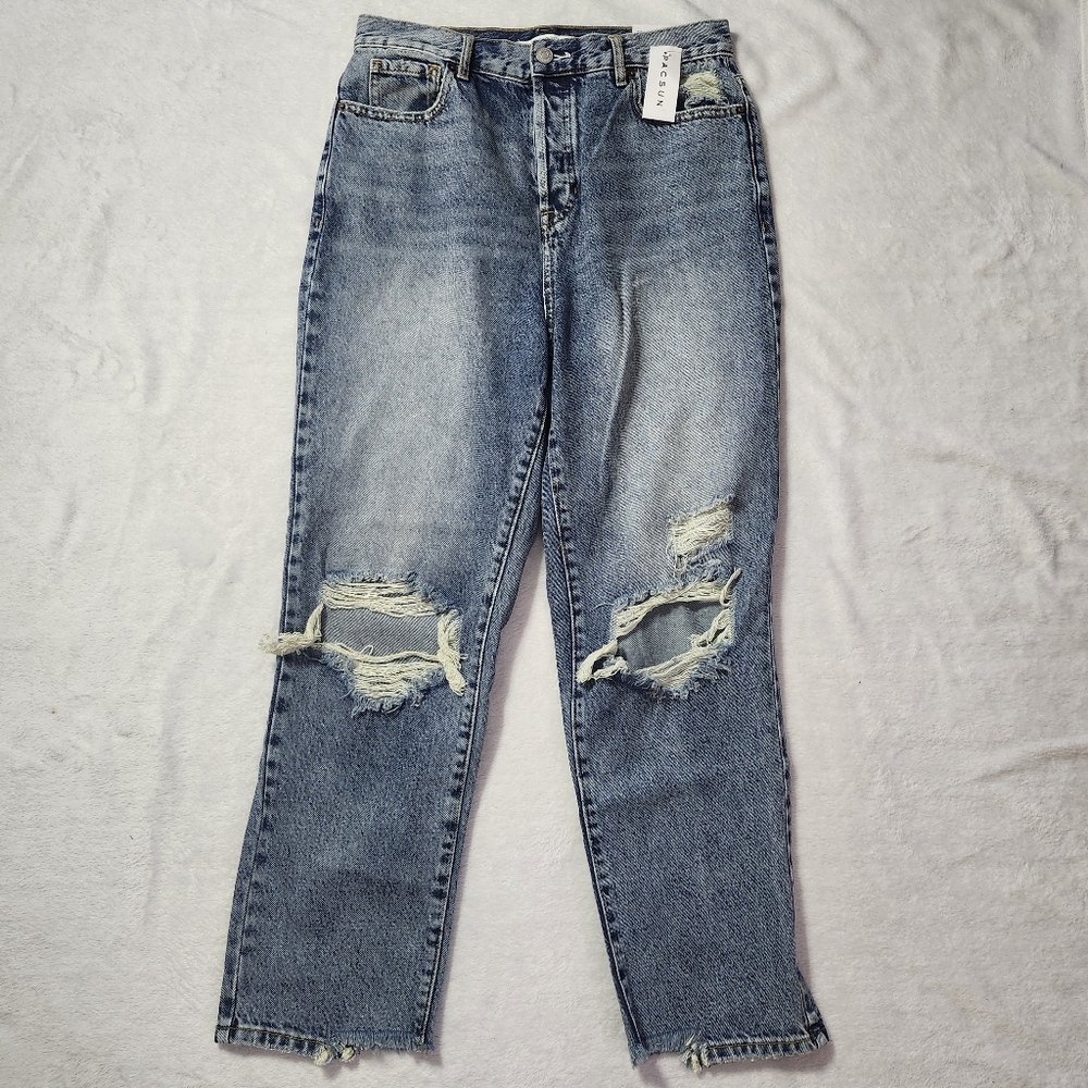 PACSUN High Rise Waist Straight Leg Distressed Jean Size 28‎ New Contemporary